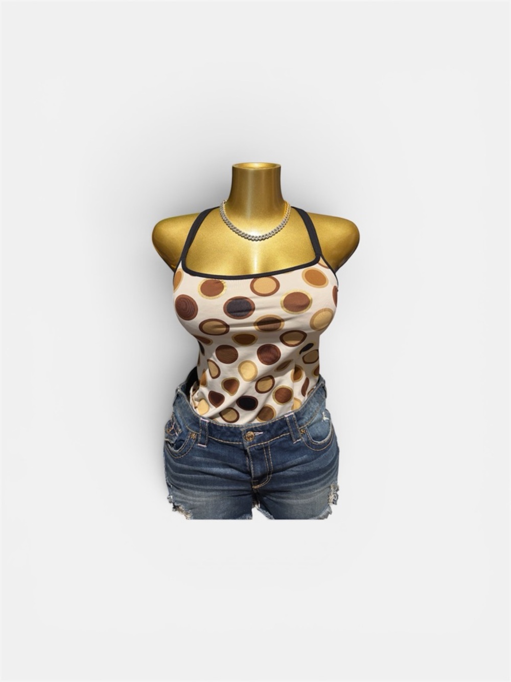 Polka Dot Satin Cami Tank Top in Cream and Brown